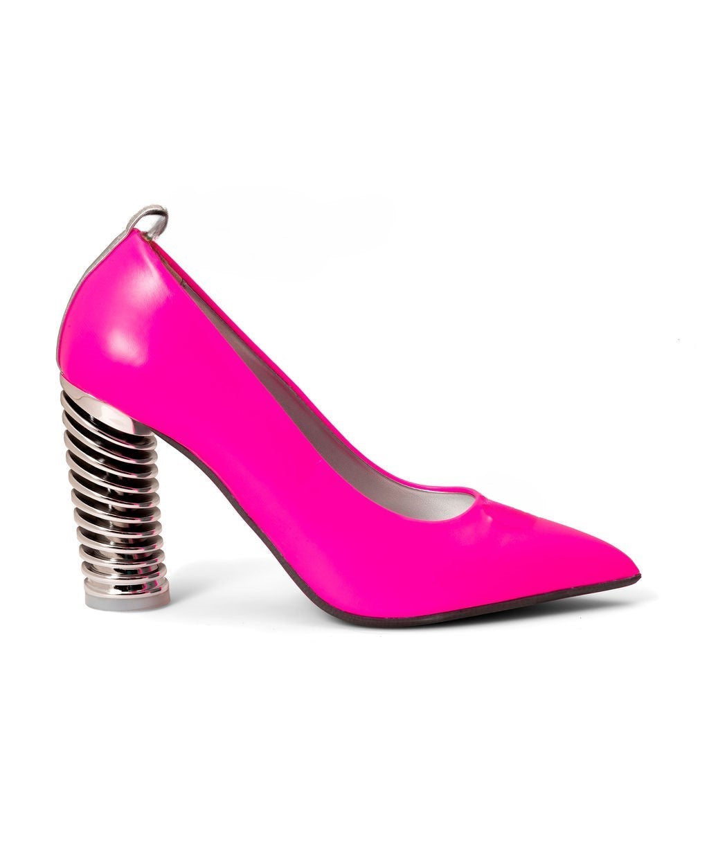Push Up Pumps Bubble Gum made from Recycled Leather on a Silver Swirl Cone à la Topless