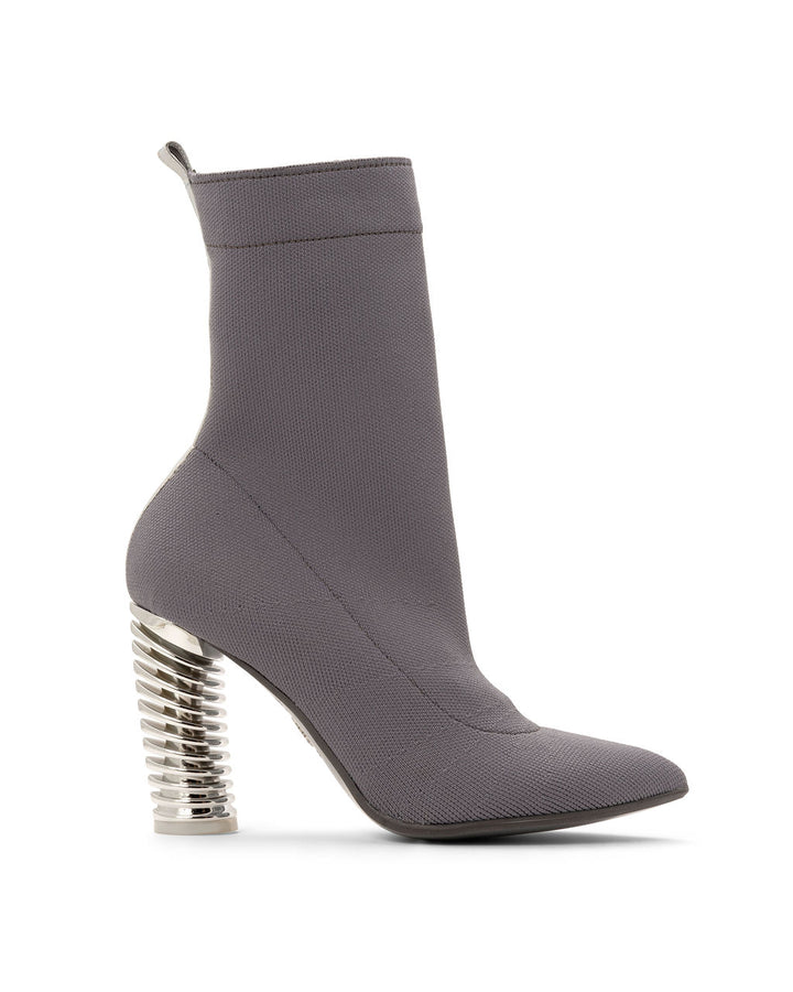 Fold Over Knit Boots Earl Grey made from Recycled Water Bottles on a Silver Swirl Cone