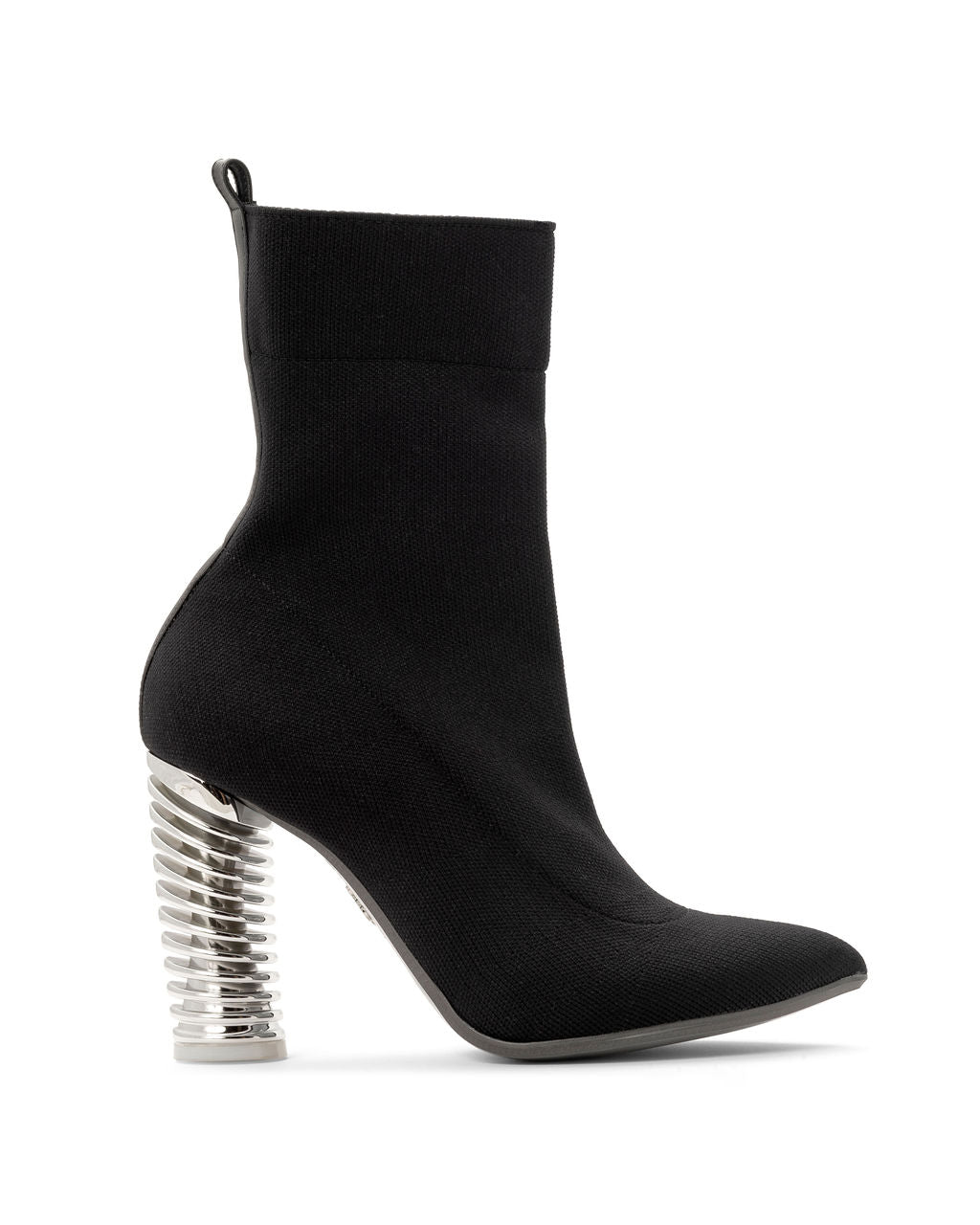 Fold Over Knit Boots Licorice made from Recycled Water Bottles on a Silver Swirl Cone