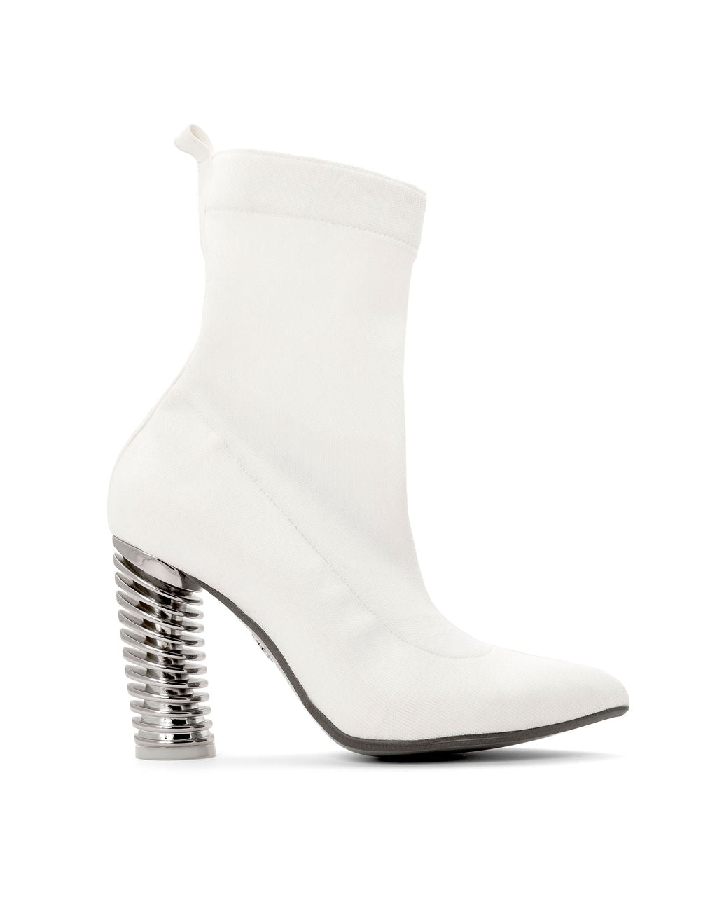 Fold Over Knit Boots Vanilla made from Recycled Water Bottles on a Silver Swirl Cone