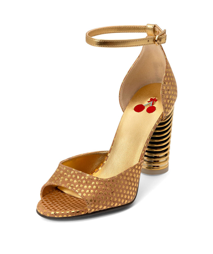 Cyclones Caramel Chips Sandals made from Cork on a Gold Swirl Cone à la Topless