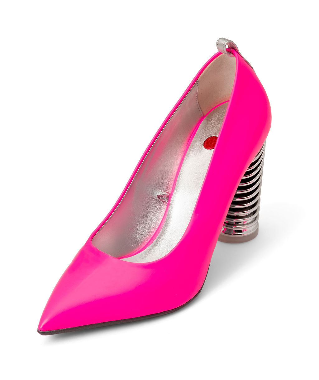 Push Up Pumps Bubble Gum made from Recycled Leather on a Silver Swirl Cone à la Topless