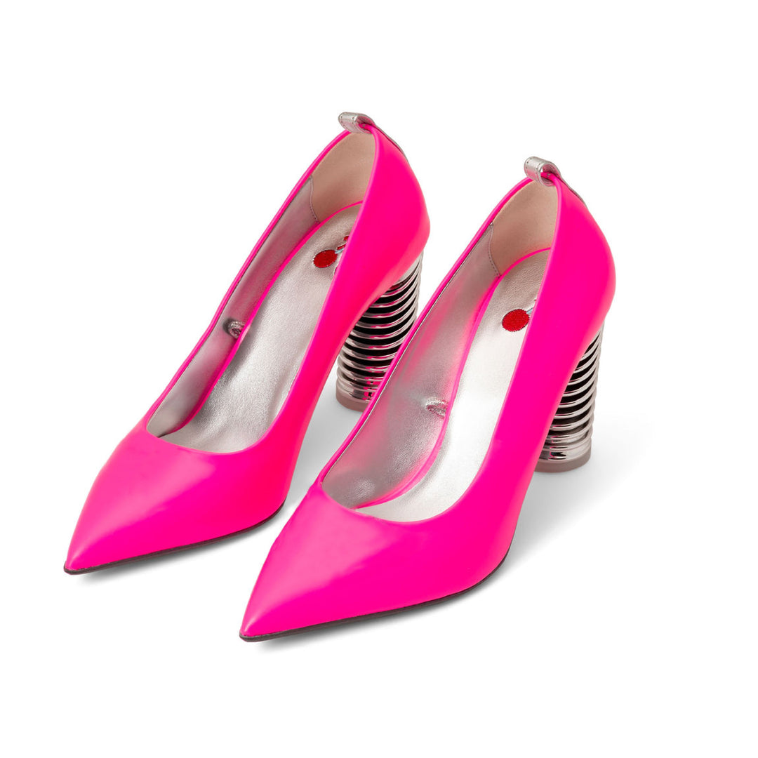 Push Up Pumps Bubble Gum made from Recycled Leather on a Silver Swirl Cone à la Topless