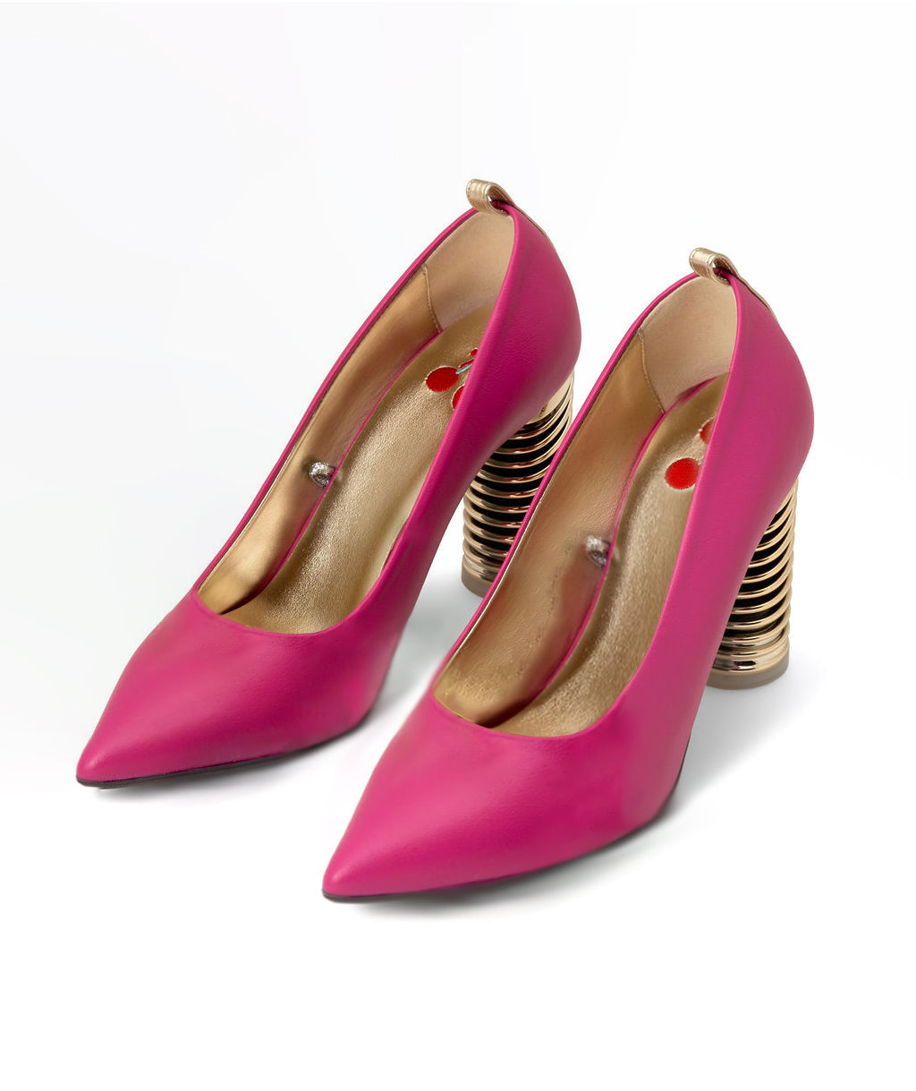 Push Up Pump Raspberry Recycled Leather Swirl Cone Golden à la Topless