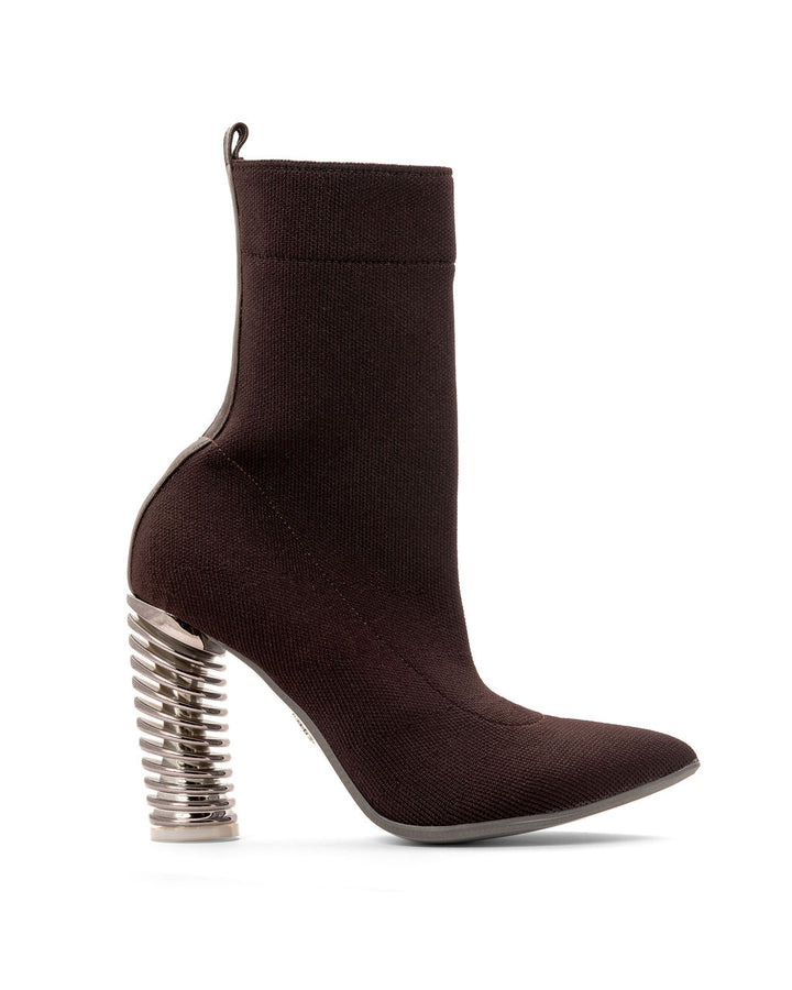 Fold Over Knit Espresso Boots made from Recycled Water Bottles on a Charcoal Swirl Cone