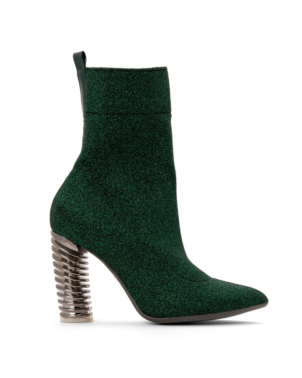 Fold Over Knit Dark Chocolate Mint Boots made from Recycled Lurex on a Charcoal Swirl Cone