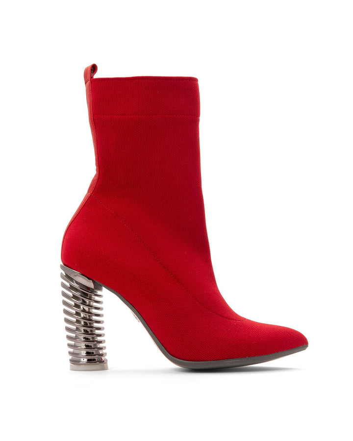 Fold Over Knit Cherry Boots made from Recycled Water Bottles on a Charcoal Swirl Cone