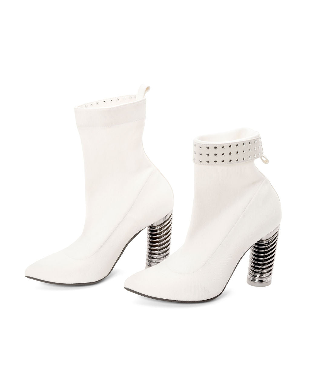 Fold Over Knit Boots Vanilla made from Recycled Water Bottles on a Silver Swirl Cone