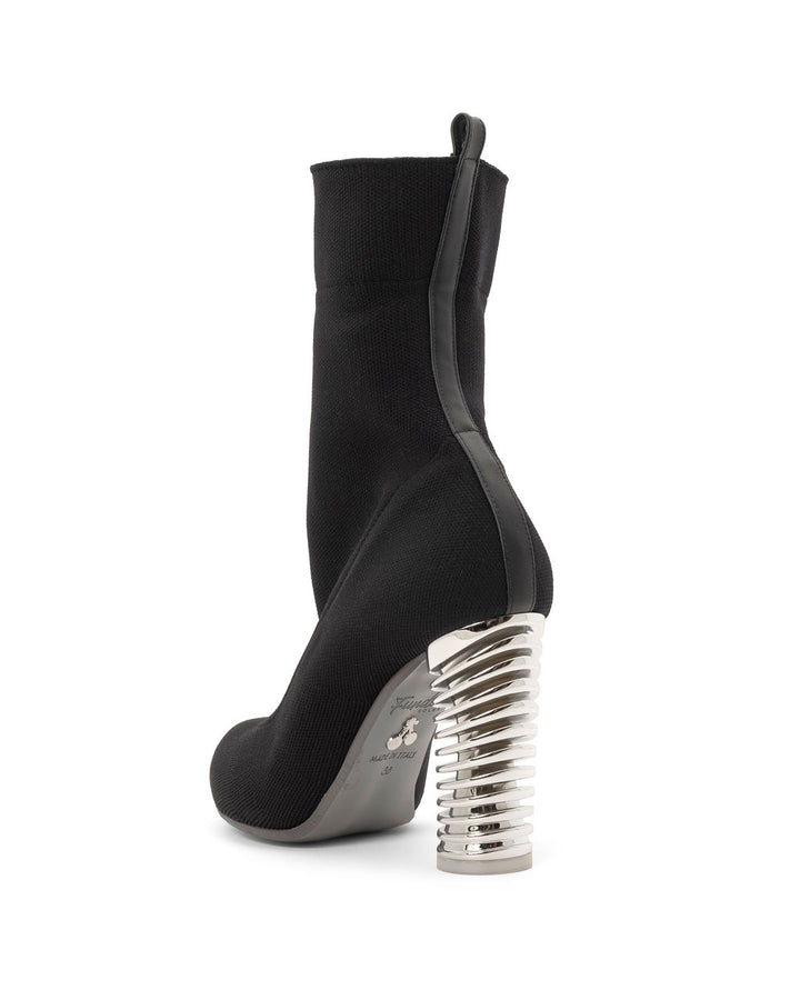 Fold Over Knit Boots Licorice made from Recycled Water Bottles on a Silver Swirl Cone