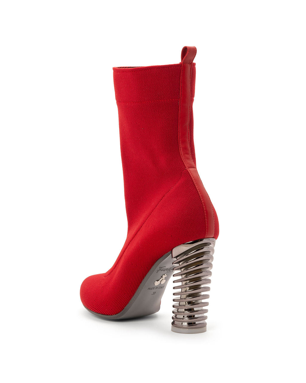 Fold Over Knit Cherry Boots made from Recycled Water Bottles on a Charcoal Swirl Cone