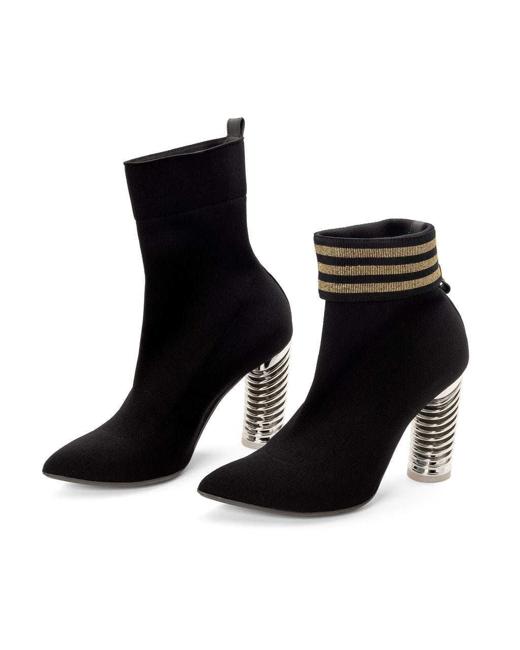 Fold Over Knit Boots Licorice made from Recycled Water Bottles on a Silver Swirl Cone