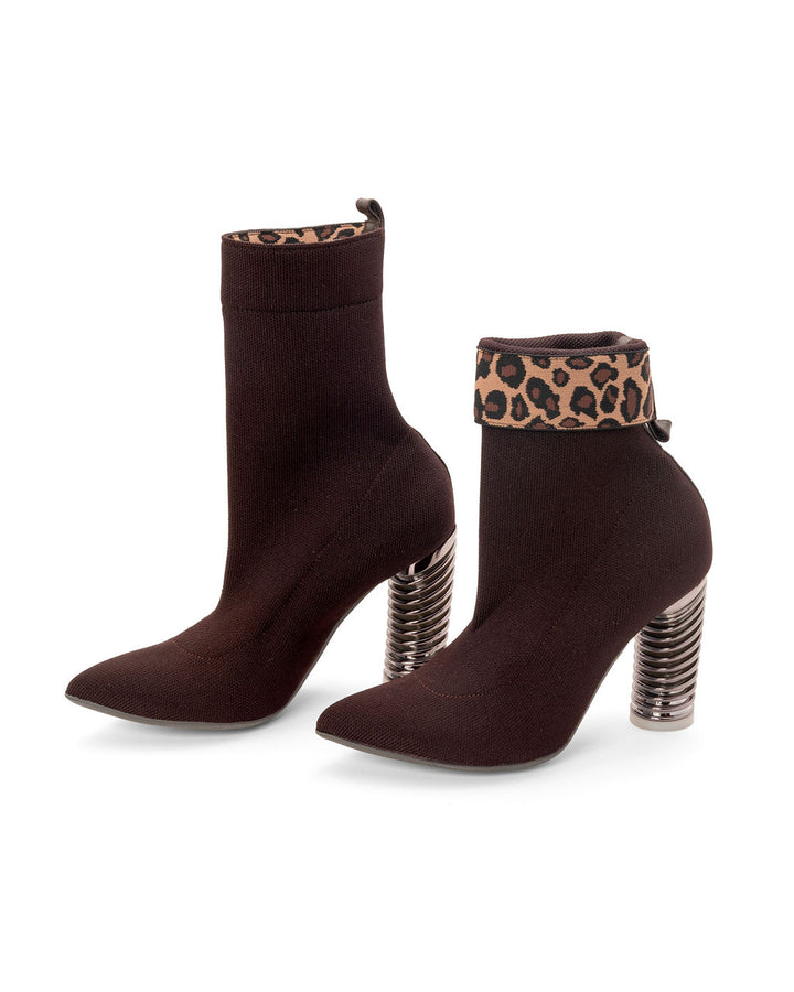 Fold Over Knit Espresso Boots made from Recycled Water Bottles on a Charcoal Swirl Cone