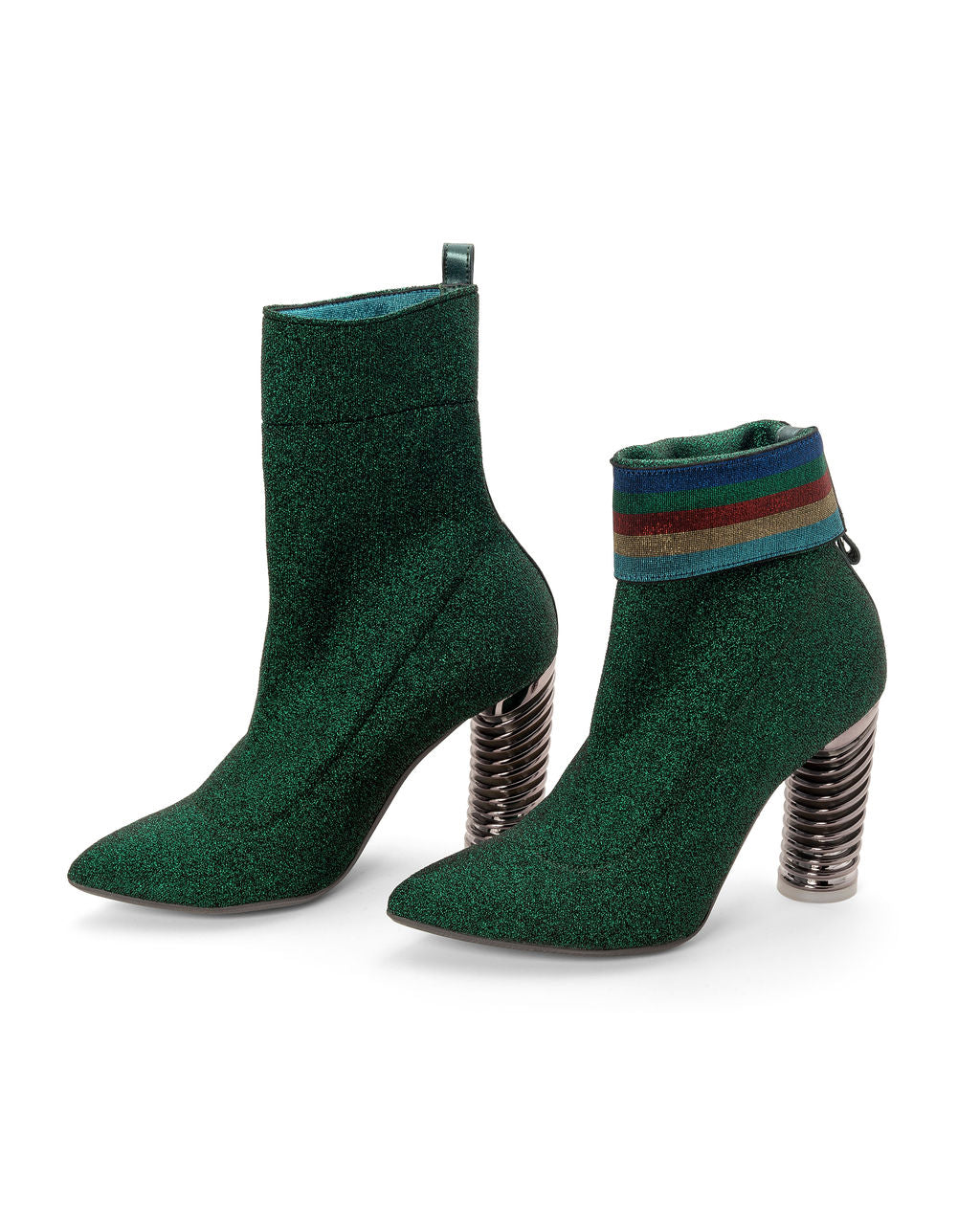 Fold Over Knit Dark Chocolate Mint Boots made from Recycled Lurex on a Charcoal Swirl Cone