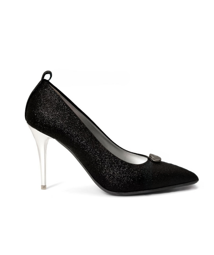Delicious Pump made from Recycled Leather on a Silver Stiletto Stick Silver à la Mode