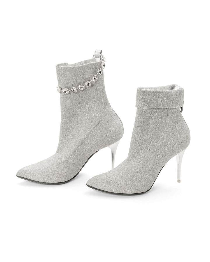 Knit Boots Sugar Recycled Lurex on a Silver Stiletto Stick Sugar Rimmed