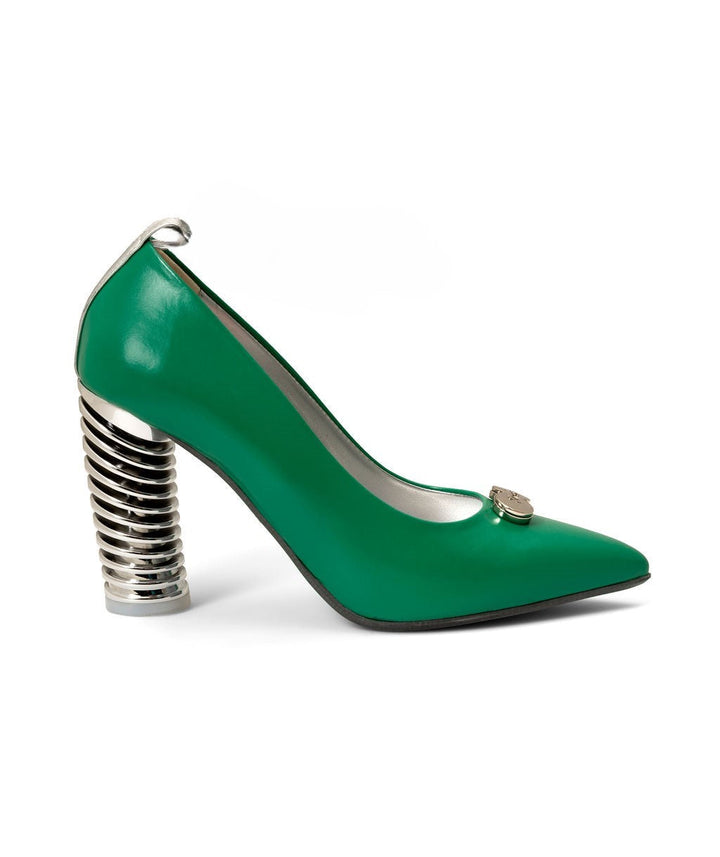 Push Up Pump Shamrock Mint made from Recycled Leather on a Silver Swirl Cone à la Magnetic