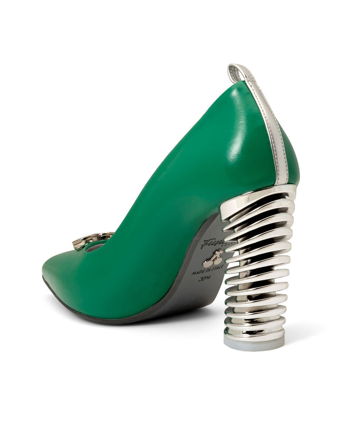 Push Up Pump made from Recycled Leather on a Silver Swirl Cone à la Magnetic