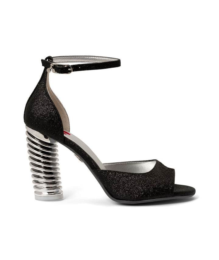 Black Heel Sandals- Recycled Leather -Silver High Heel- Made in Italy- Sustainable