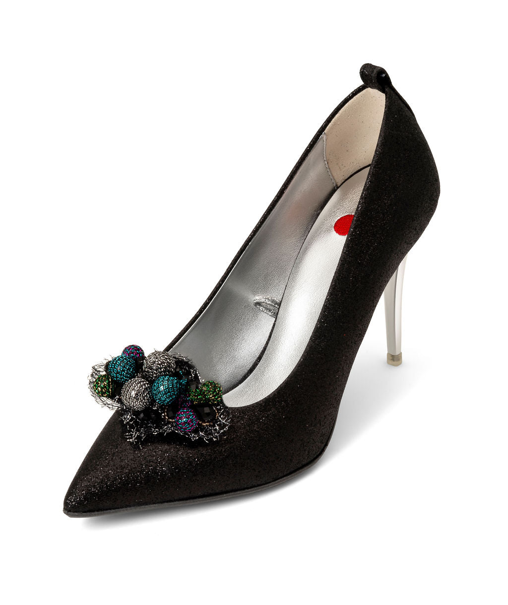 Licorice Sugar — Black w/ Glitter
 Pumps on a Stiletto Stick heel