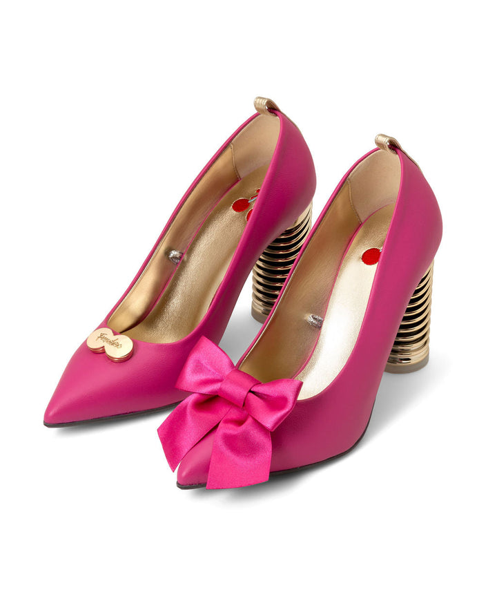 Push Up Pump Raspberry Recycled Leather  à la Magnetic on a Golden Swirl Cone