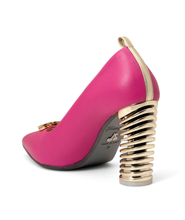 Push Up Pump Raspberry Recycled Leather  à la Magnetic on a Golden Swirl Cone