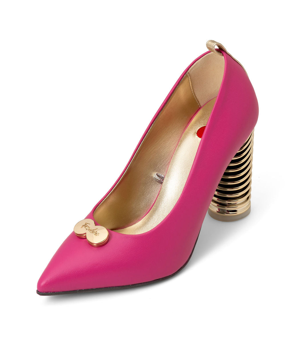 Push Up Pump Raspberry Recycled Leather  à la Magnetic on a Golden Swirl Cone