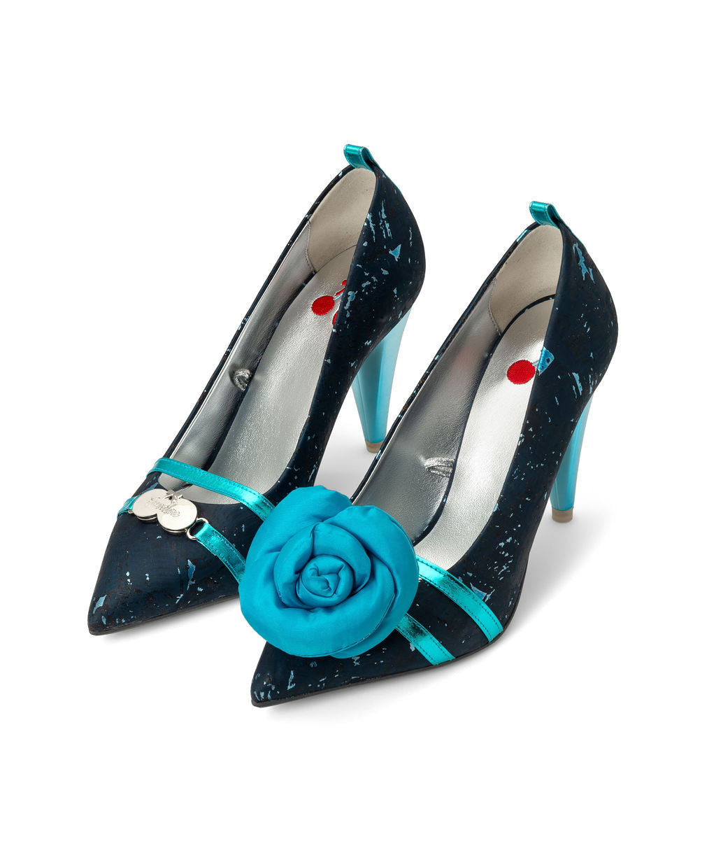 Blueberry Chips — Navy w/ Aqua
 Pumps on a Sugar Cone heel