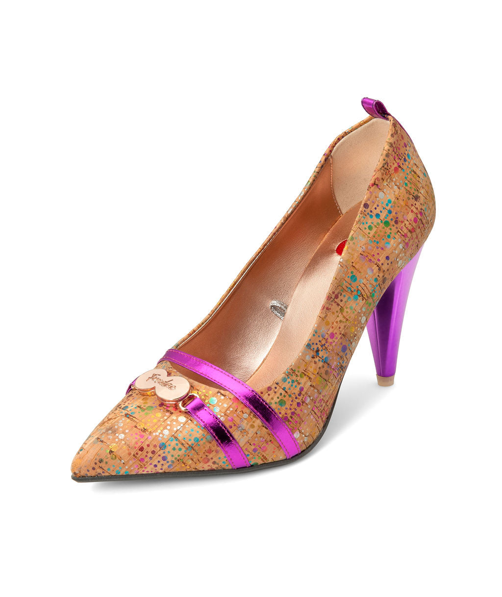 Parfait Pumps Rainbow Sherbet made from Cork on a Fuchsia Sugar Cone à la Magnetic