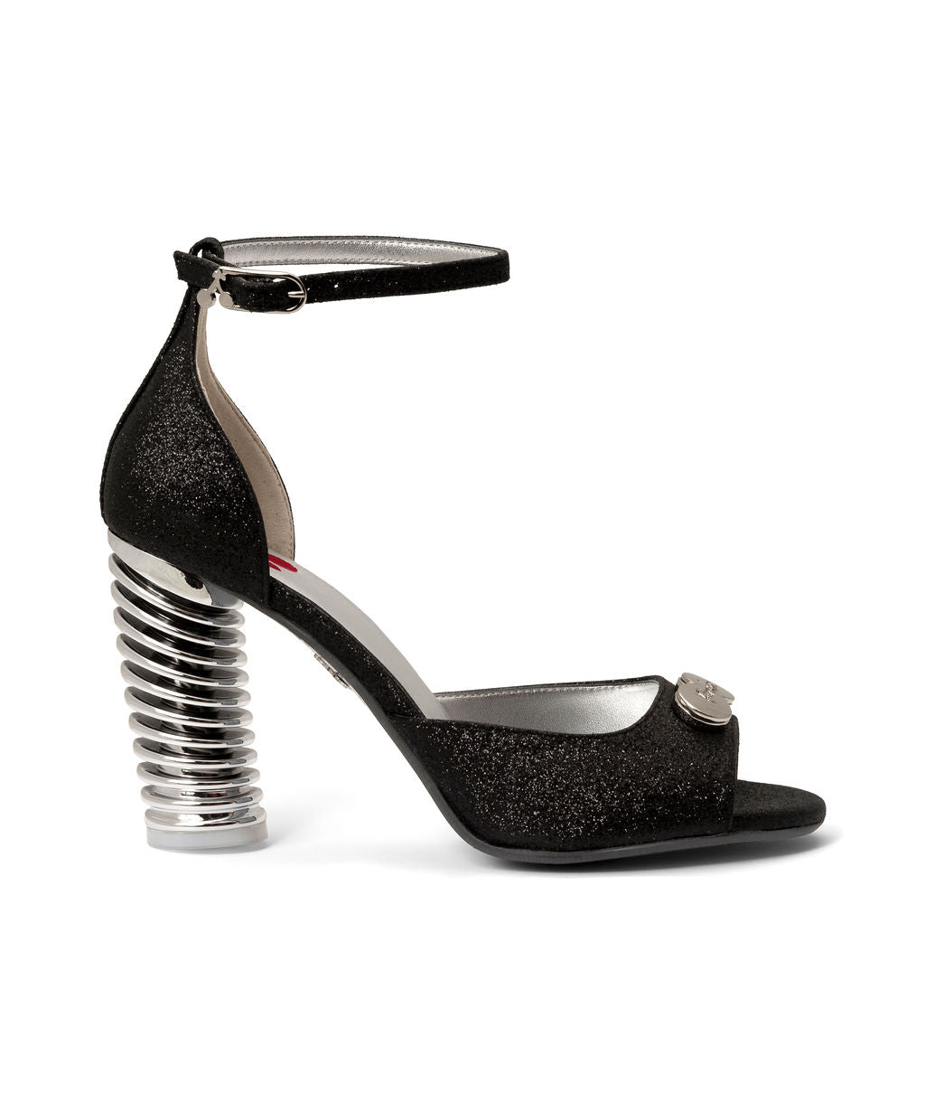 Licorice Sugar — Black w/ Glitter
 Sandals on a Swirl Cone heel