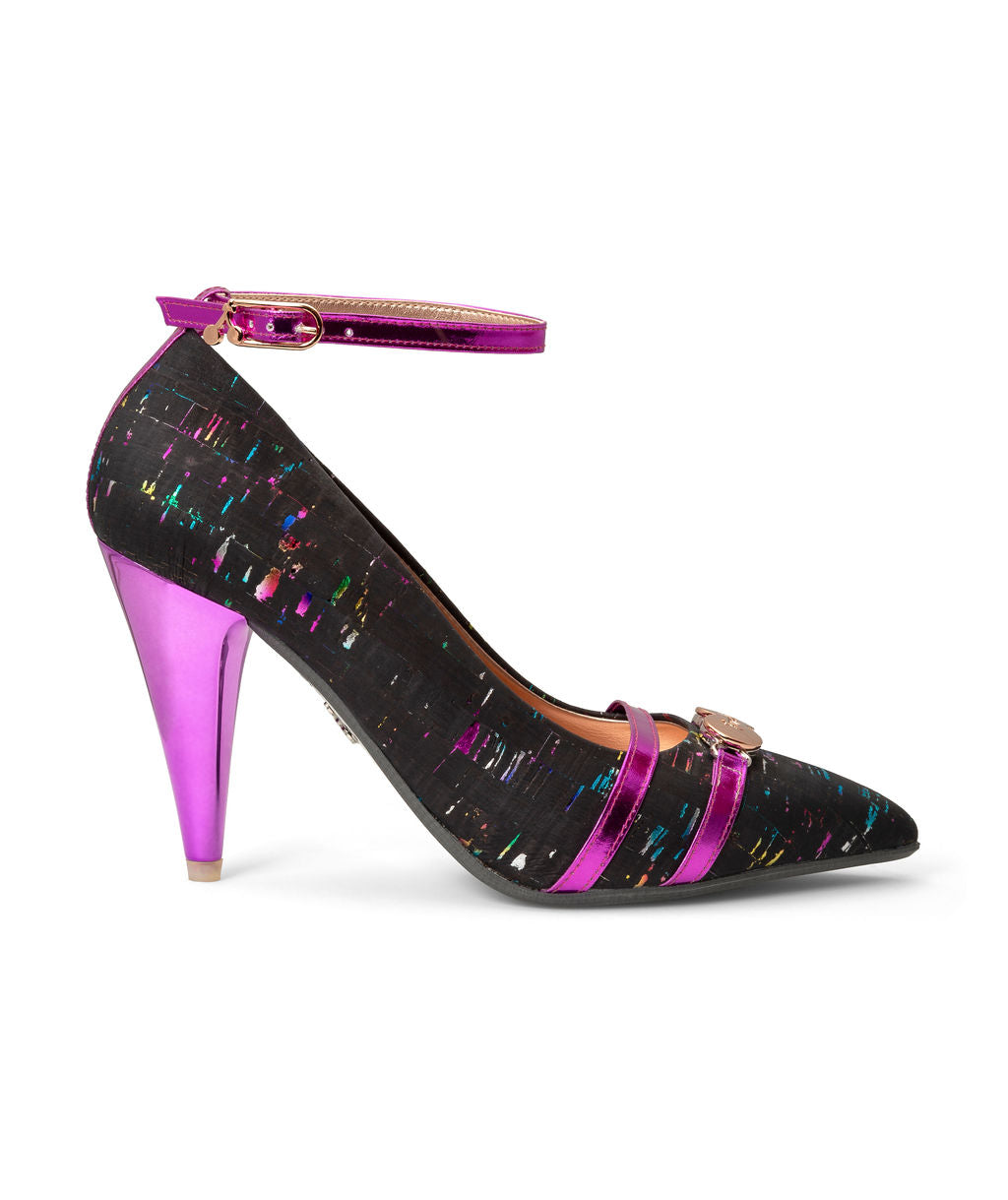 Parfait Pumps Rainbow Licorice made from Cork on a Fuchsia Sugar Cone à la Magnetic