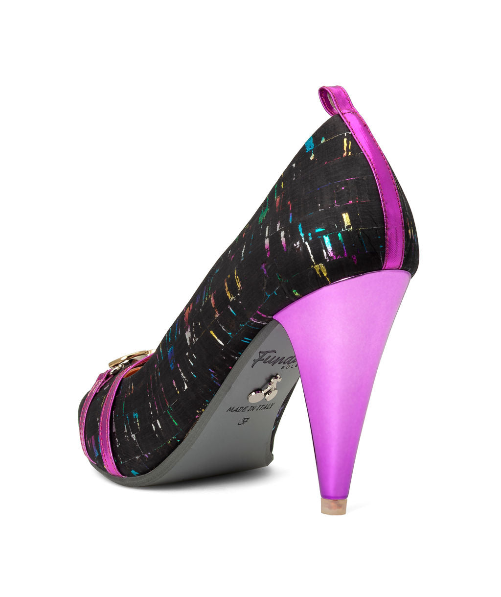 Parfait Pumps Rainbow Licorice made from Cork on a Fuchsia Sugar Cone à la Magnetic