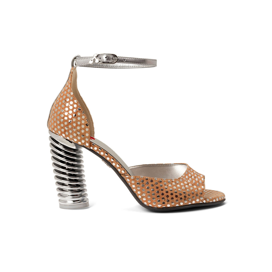 Sugar Chips — Natural w/ Silver Dots
 Sandals on a Swirl Cone heel