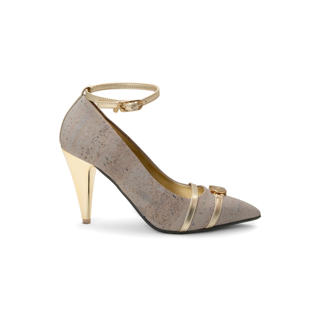 Toasted Coconut — Light Grey & Gold
 Pumps on a Sugar Cone heel