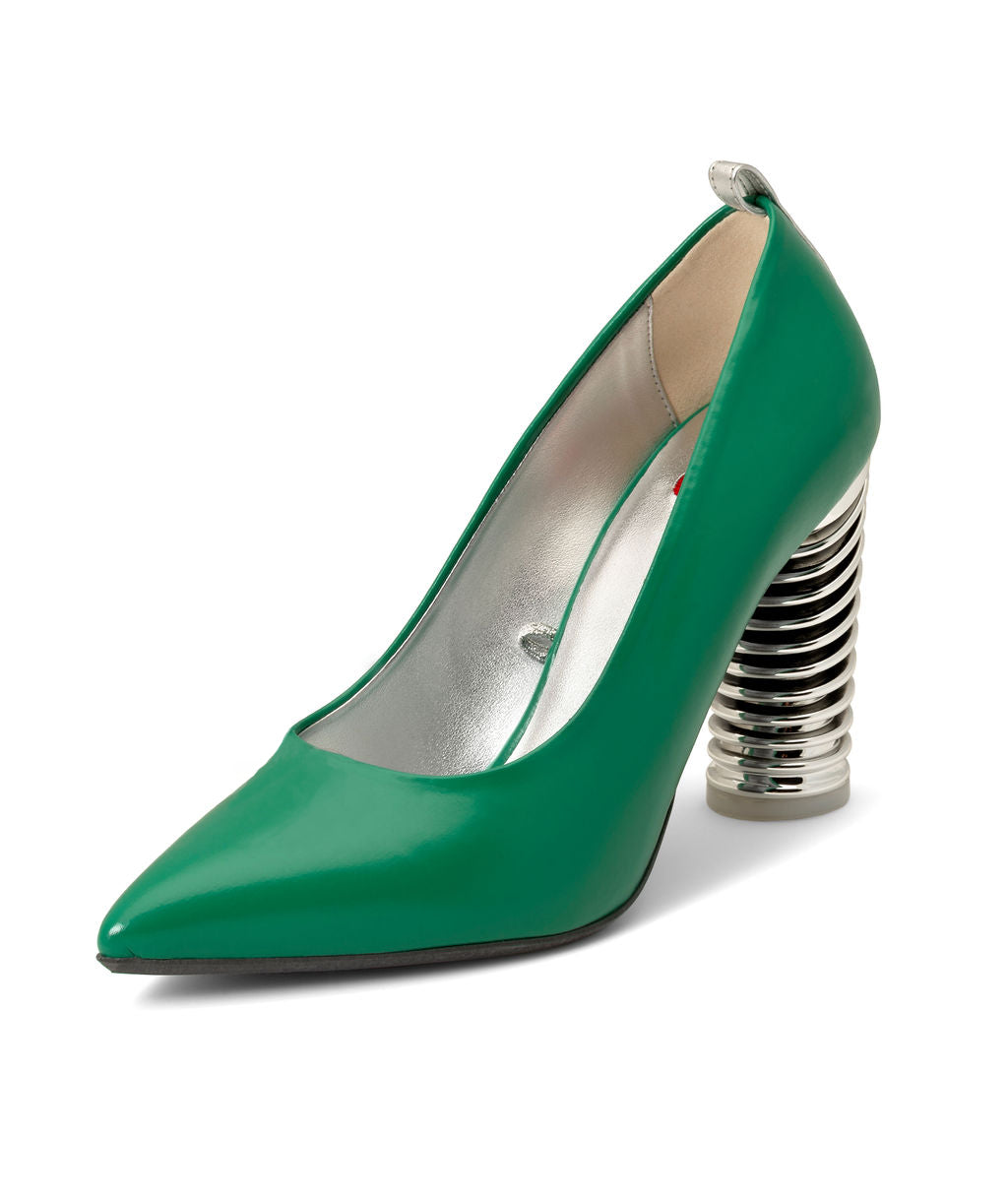 Push Up Pumps made from Recycled Leather on a Silver Swirl Cone à la Topless