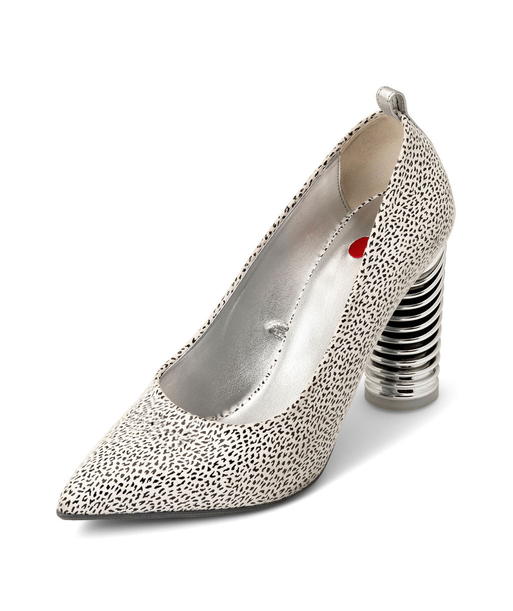 Push Up Pumps made from Recycled Leather on a Silver Swirl Cone à la Topless