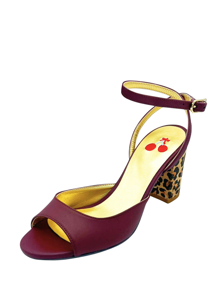 Maroon Block Heel Sandals- Vegan Wine Grape Leather- Made In Italy- Sustainable Fashion