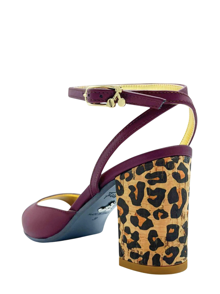 Maroon Block Heel Sandals- Vegan Wine Grape Leather- Made In Italy- Sustainable Fashion