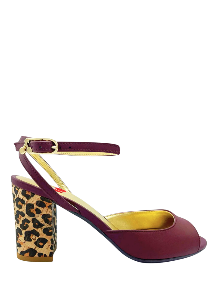 Maroon Block Heel Sandals- Vegan Wine Grape Leather- Made In Italy- Sustainable Fashion