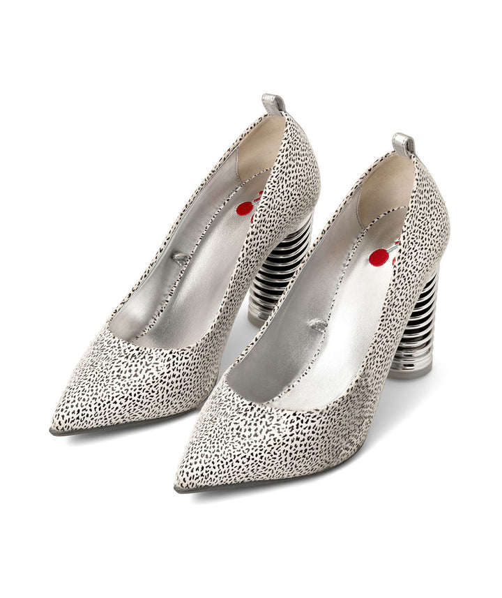 Push Up Pumps made from Recycled Leather on a Silver Swirl Cone à la Topless