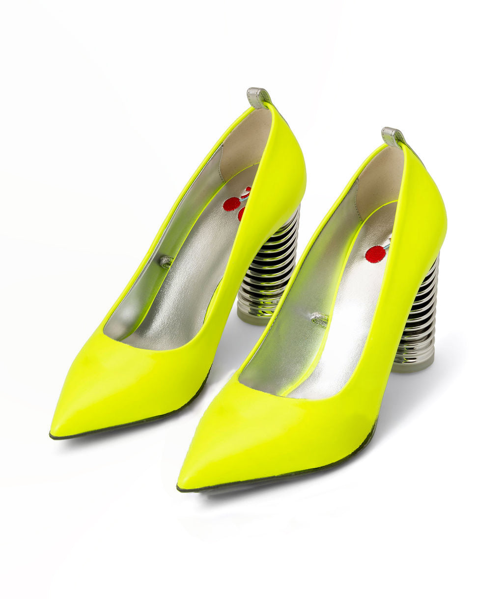 Push Up Pumps made from Recycled Leather on a Silver Swirl Cone à la Topless