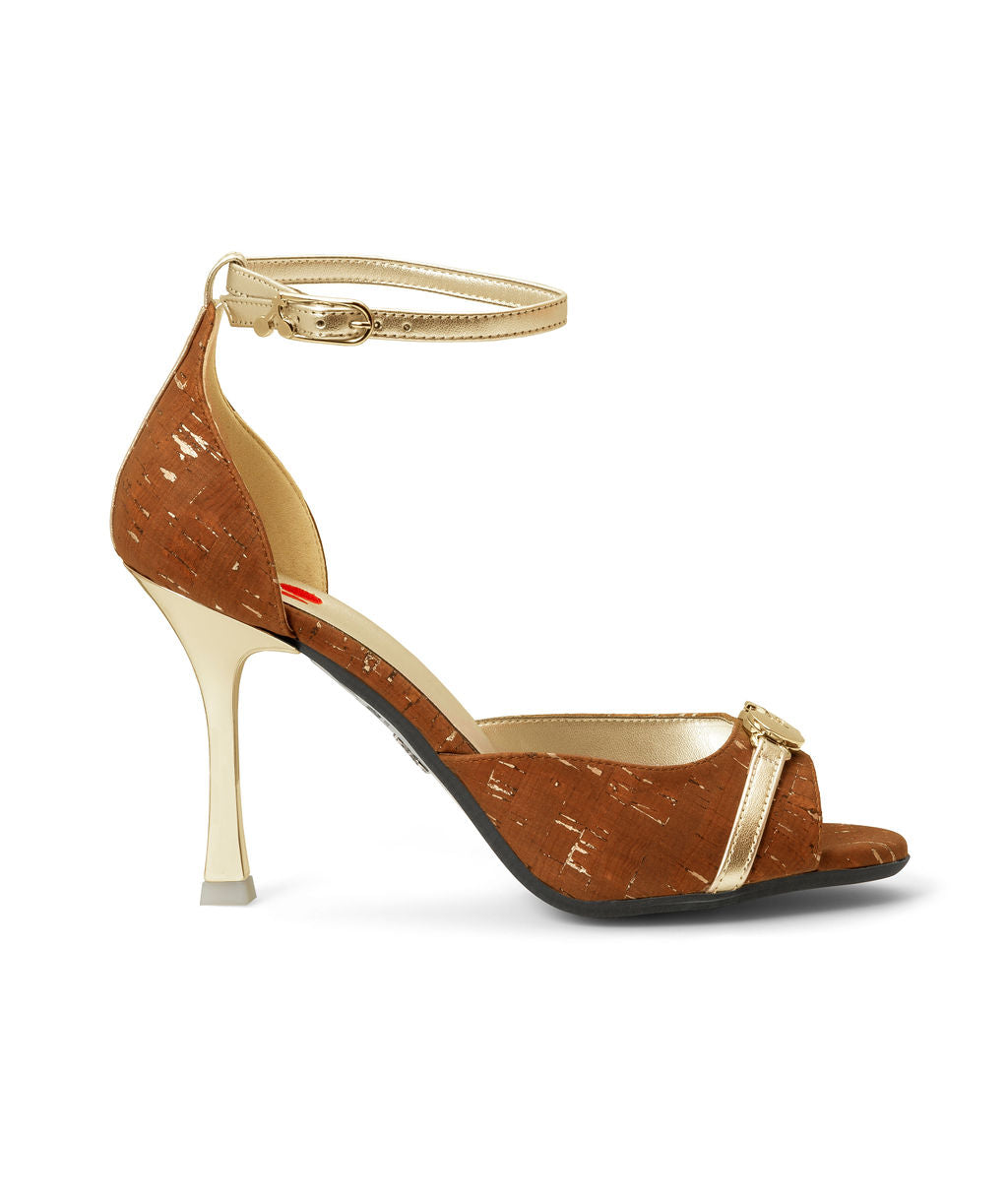 Peanut Butter Cup — Brown & Gold
 Sandals on a Stroon heel