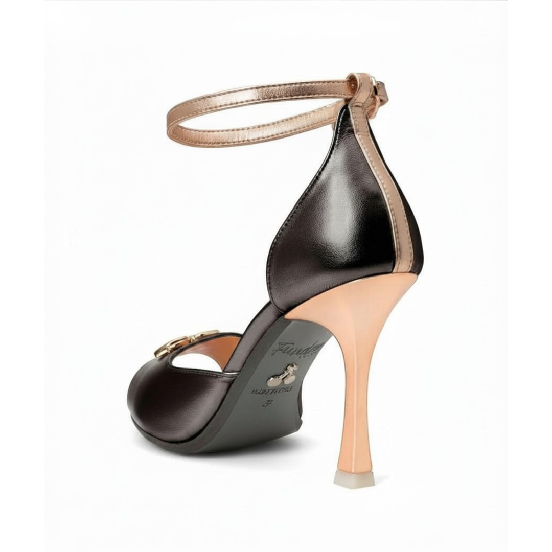 Black Sandals- Vegan Leather- Rose Gold Heel- Made in Italy- Sustainable Fashion- Shoes