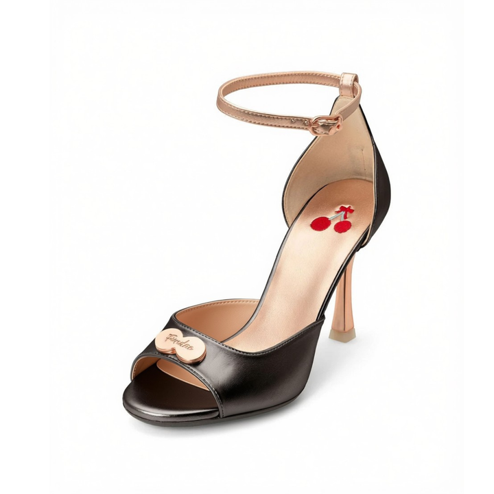 Black Sandals- Vegan Leather- Rose Gold Heel- Made in Italy- Sustainable Fashion- Shoes
