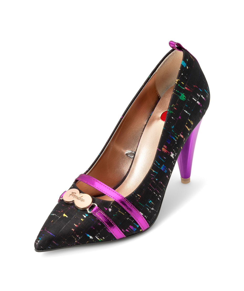 Parfait Pumps Rainbow Licorice made from Cork on a Fuchsia Sugar Cone à la Magnetic