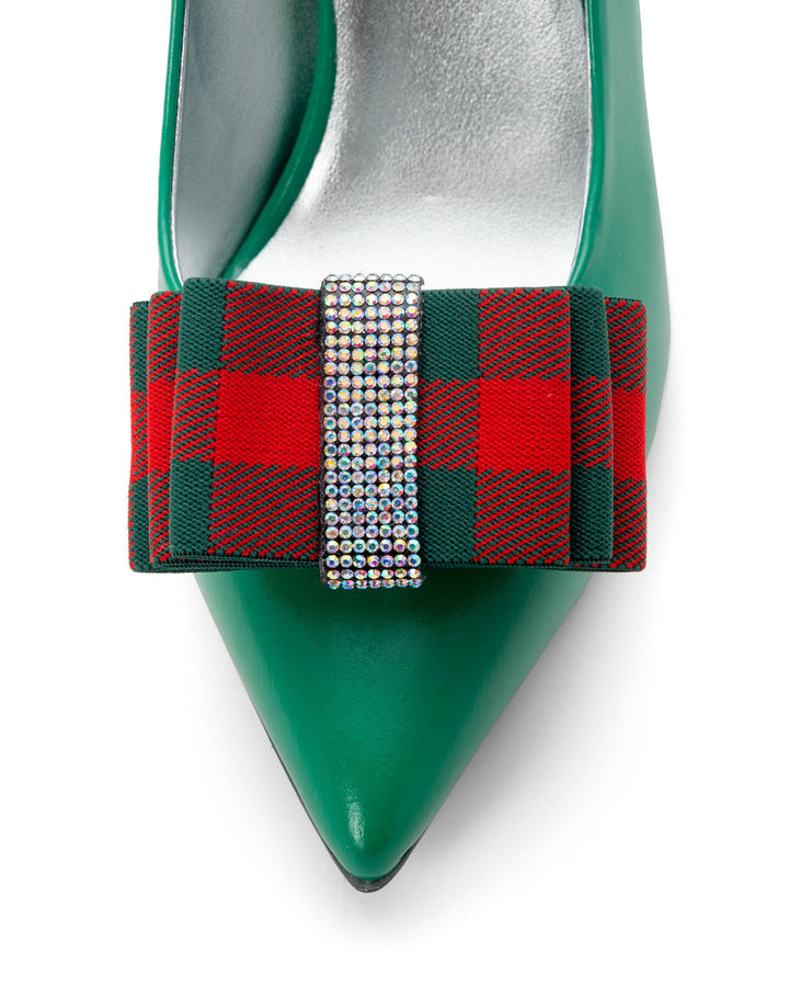Red and Green Bow - Silver Heel : Cherriots | Recycled Leather ^ Cherry Cone ~ Silver * à la Mode Green with Envy Hollyday (Copy)