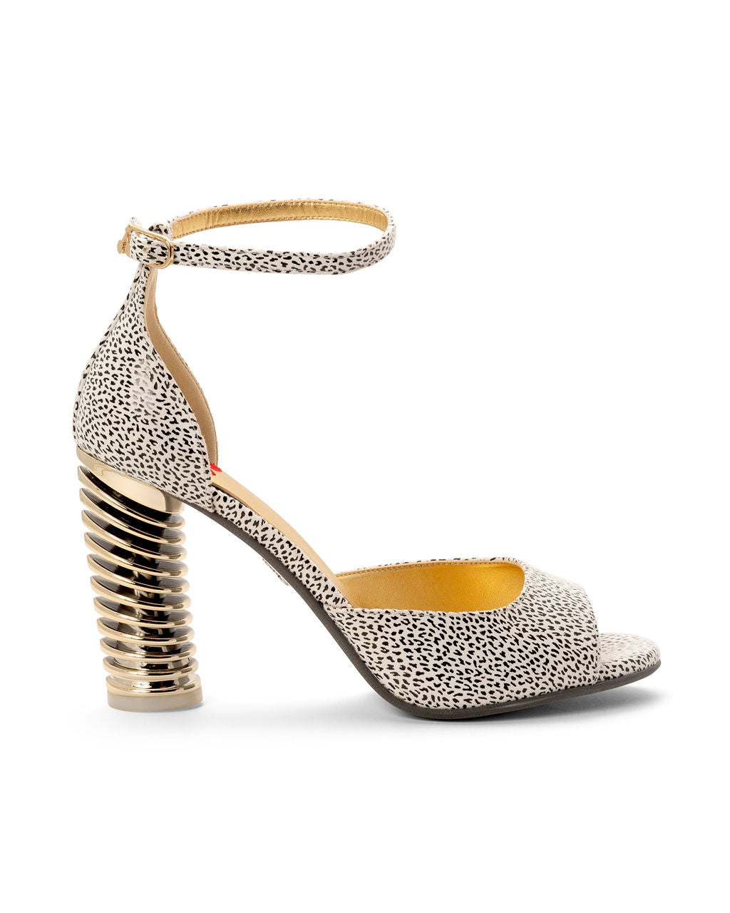 Chocolate Chip — White w/ Black Dots
 Sandals on a Swirl Cone heel