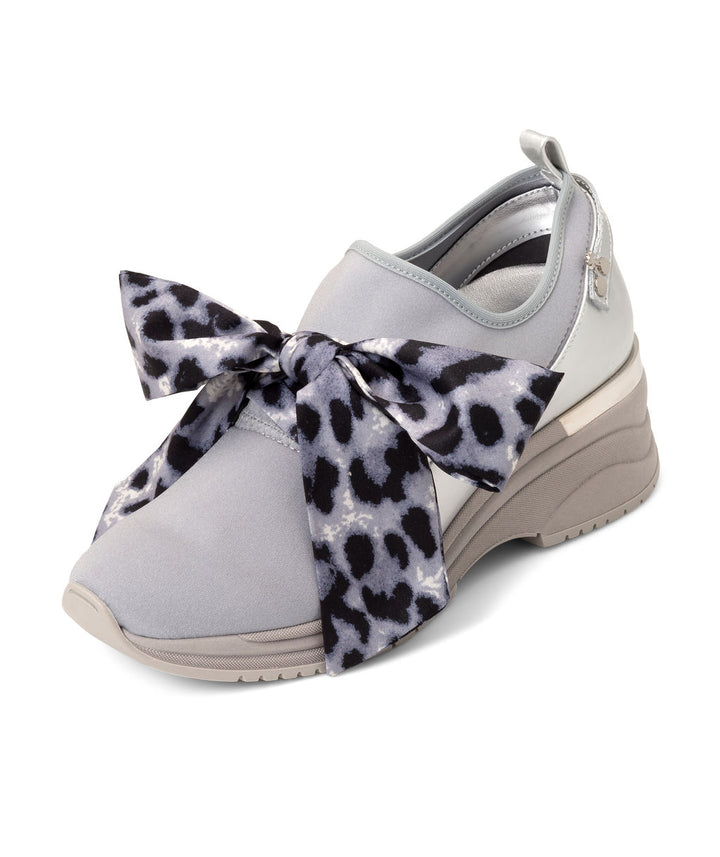 Sneaker Loafers- Silver Grey- Recycled Lycra with Wine Grape Vegan Leather-Made in Italy- Sustainable Shoes Cheetah Bow
