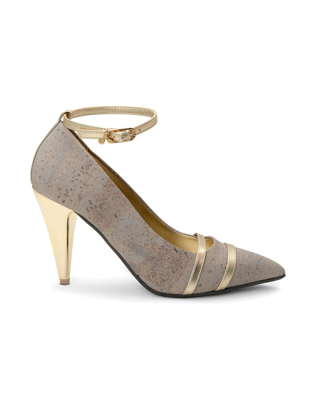 Toasted Coconut — Light Grey & Gold
 Pumps on a Sugar Cone heel