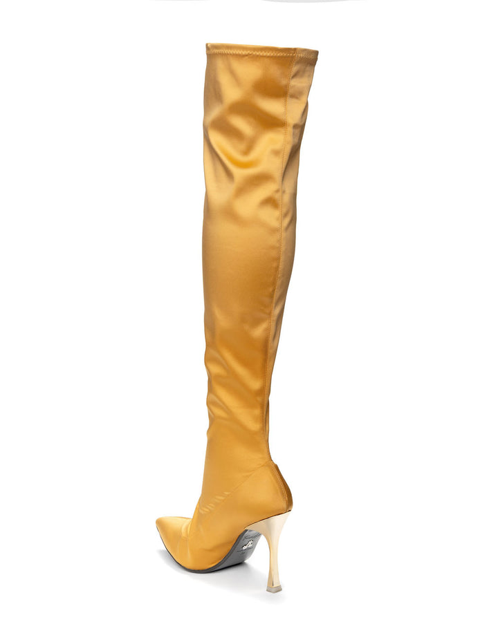 Above the Knee Boots Butterscotch made from Recycled Water Bottles on a Stroon