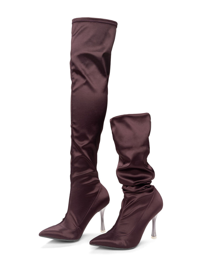Above the Knee Boots Sugar Plum made from Recycled Water Bottles on a Stroon